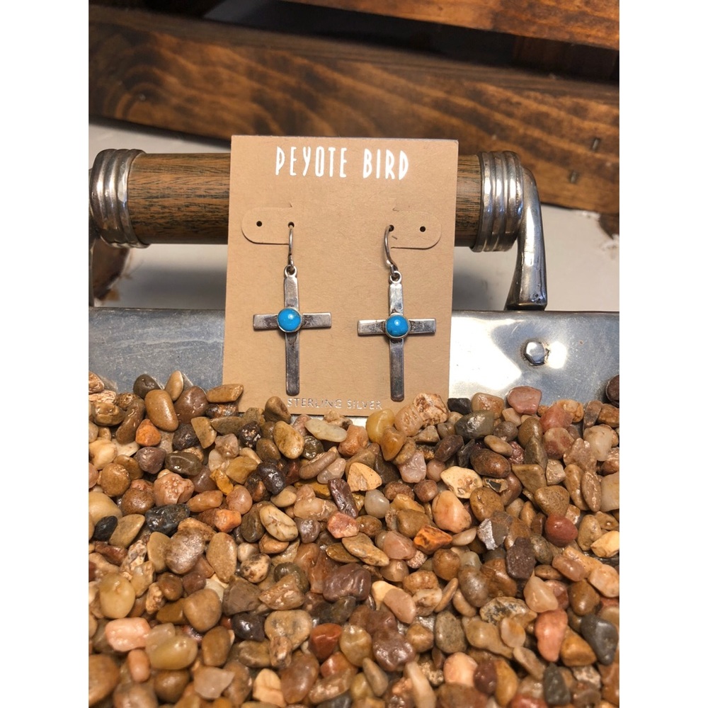 [ BRAND NEW ] Silver and Turquoise Cross earrings